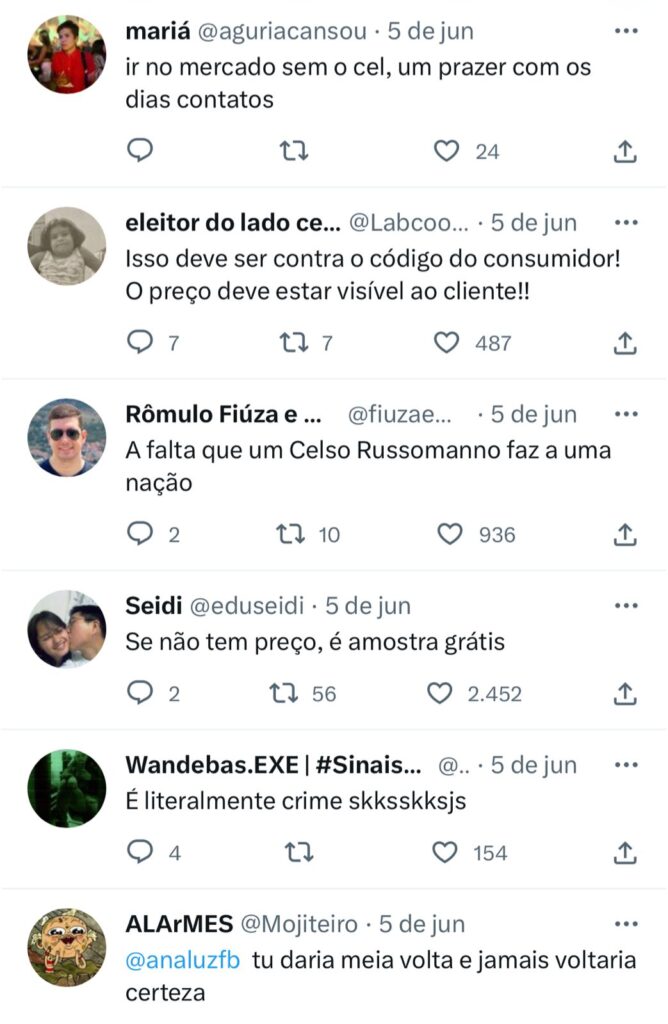 Vários Clientes revoltados no Twitter com supermecados que precificam por QRcode - Foto Reprodução Twitter