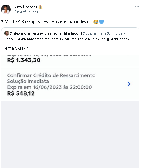 Nath Finanças ensinou como pedir reembolso dos bancos (Foto: Reprodução/ Twitter)