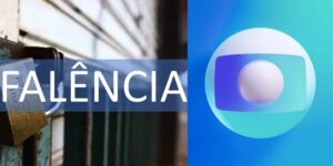 Símbolo de falência e  logotipo da Globo (Reprodução - Internet)