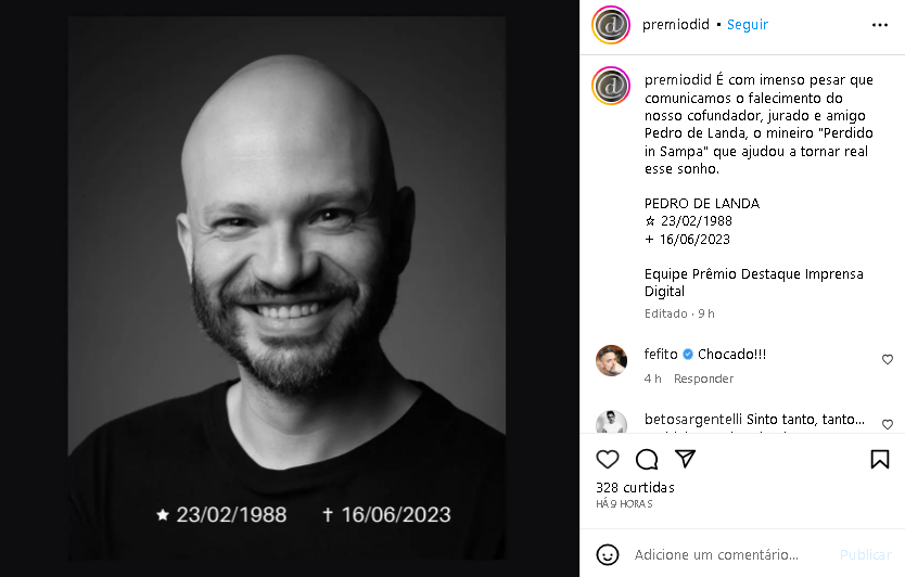 Pedro de Landa, jurado famoso, morreu aos 34 anos (Foto: Reprodução/ Instagram)