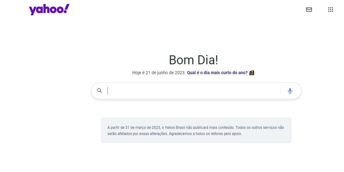 Mensagem deixada pelo portal em seu site de busca (Reprodução: Internet)
