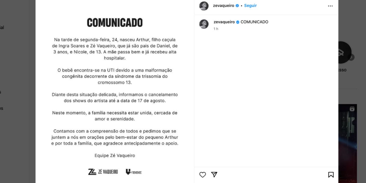 Comunicado assessoria de sertanejo (Foto: Reprodução / Instagram) 