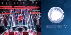 Estúdio do The Voice e logo da Record (Fotos: Reproduções / Globo / Montagem)