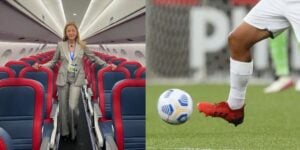 Leila Pereira dentro do seu avião e Naves do Palmeiras (Reprodução - Internet)