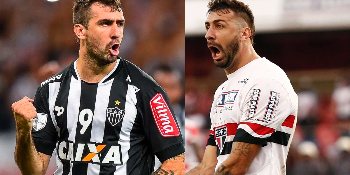 Lucas Pratto atuando pelo Atlético Mineiro e São Paulo - Montagem Tv Foco