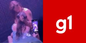MC Pipokinha em sexo oral no palco ao lado de logo do g1 - Foto Reprodução Internet