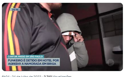 Mc Magrinho é preso com suspeita de agredir a sua namorada, Lorena - Foto Record Mc Magrinho é preso com suspeita de agredir a sua namorada, Lorena - Foto Record