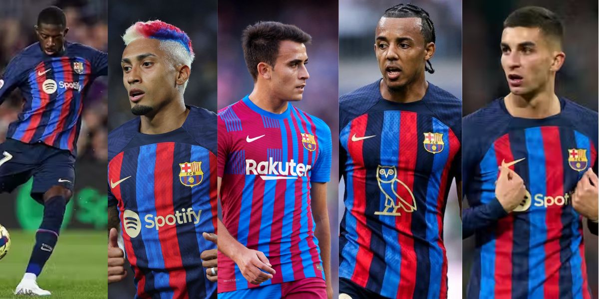 Demabele, Raphinha, Eric Garcia, Kounde e Ferran Torres estão na lista para possível contratação (Reprodução: Montagem TV Foco)