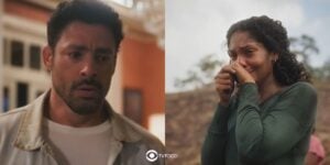 Caio (Cauã Reymond) e Aline (Barbara Reis) em cenas de Terra e Paixão (Foto: Reprodução / Globo / Montagem TV Foco)