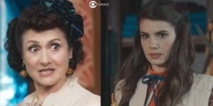 Cândida (Zezé Polessa) e Marê (Camila Queiroz) em cenas de Amor Perfeito (Foto: Reprodução / Globo / Montagem TV Foco)