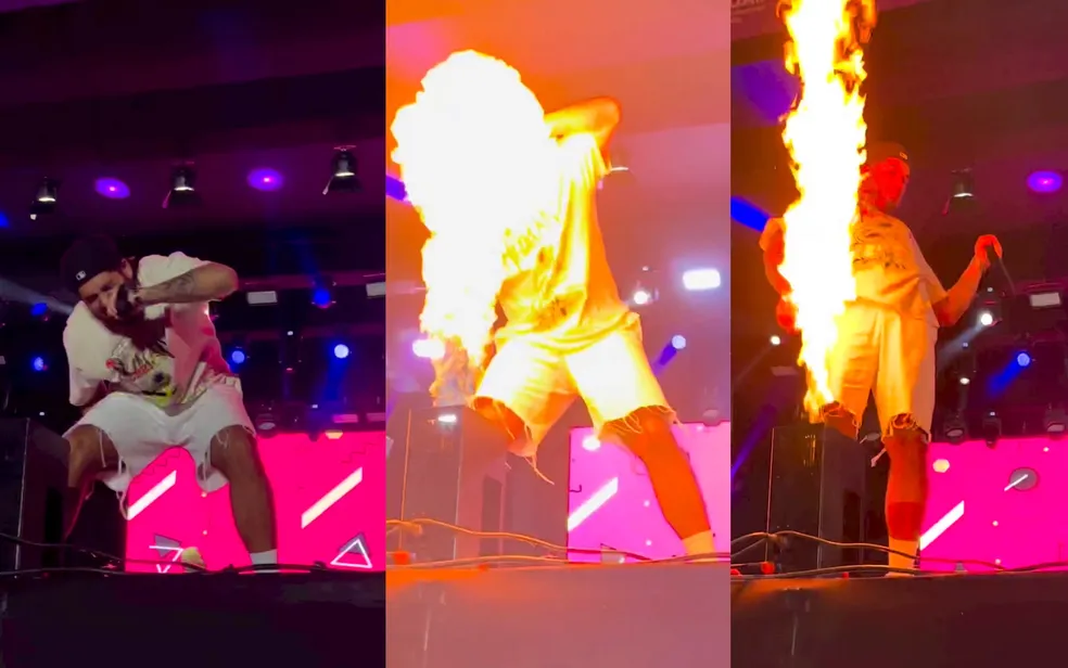 Zé Felipe quase foi atingindo por fogo em shows (Foto: Reprodução/ Redes Sociais)