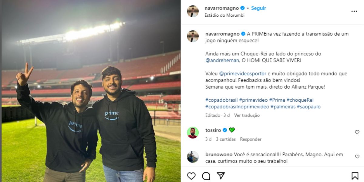 O jornalista estreou pela Prime Video na última quarta-feira (Reprodução: Instagram)