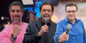 Marcos Mion, Faustão e Geraldo Luís (Foto: Reprodução / Globo / Montagem TV Foco)