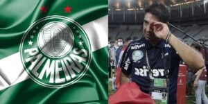 Bandeira do Palmeiras e Abel Ferreira chorando - Foto Reprodução Internet
