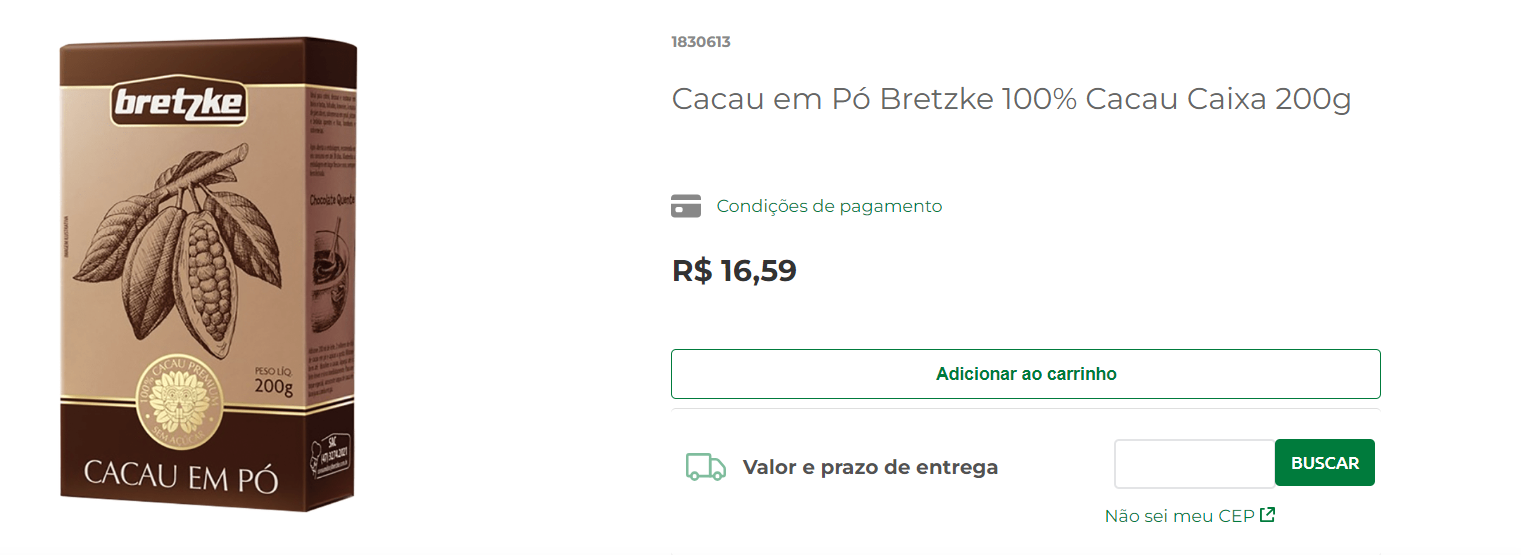 O chocolate em pó da marca Bretzke voltou a ser vendida normalmente no mercado (Foto Reprodução/Internet)