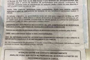 Carta com golpe da revisão da vida toda do INSSCarta com golpe da revisão da vida toda do INSS - Foto Folha de São Paulo