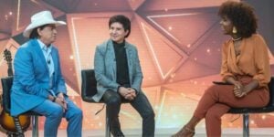 Chitaozinho e Xororó com Maju Coutinho no Fantástico - Foto: Globo