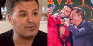 Eduardo Costa / Gusttavo Lima com o cantor Leonardo - Montagem: TVFOCO