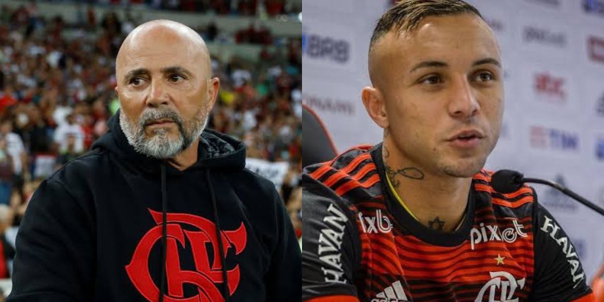 Everton Cebolinha e o treinador Jorge Sampaoli (Foto - Montagem TV Foco).