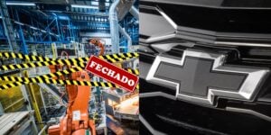 Logo da Chevrolet e fábrica fechada - Foto Reprodução Internet