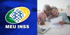 Logo do INSS e idosos felizes - Foto Reprodução Internet