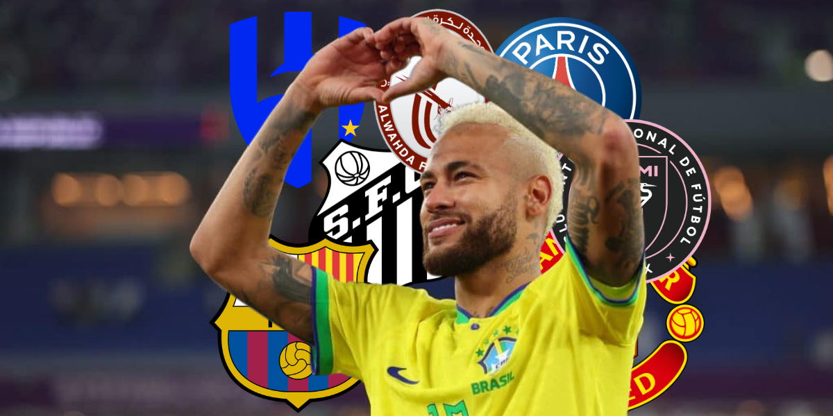 Neymar fazendo coraçãozinho com os simbolos dos possíveis times que ele pode ir após o PSG (Reprodução - Internet)