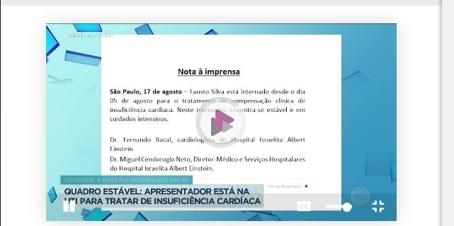 Nota a impressa da situação do apresentador Faustão - Foto Reprodução Record
