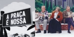 Placa da Praça é Nossa em preto e branco e Carlos Alberto com Viana Junior no programa - Foto Reprodução Internet
