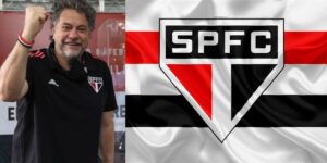 Presidente do São Paulo, Casares e a bandeira do time - Foto Reprodução Internet