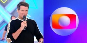 Celso Portiolli nos estúdios do Domingo Legal e logo da Globo (Reprodução: Montagem TV Foco)