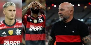 Gerson e Varela, jogadores do Flamengo e o técnico Jorge Sampaoli (Foto: Reprodução / Internet)