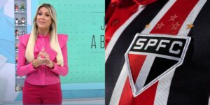 Renata Fan e escudo do São Paulo (Reprodução: Montagem TV Foco)