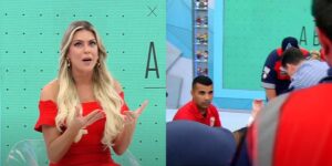 Renata Fan surta e comentarista sai de maca do Jogo Aberto (Reprodução: Montagem TV Foco)