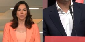 Ana Paula Araújo no Bom Dia Brasil e Luis Rubiales (Fotos: Reproduções/ Globo / Rfef/afp)