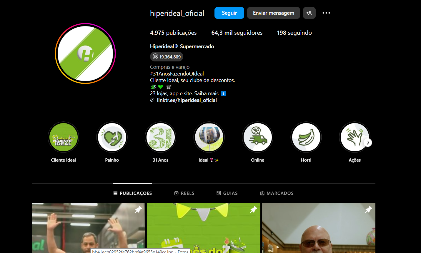 Perfil oficial do Hiperideal nas redes sociais (Foto Reprodução/Instagram)