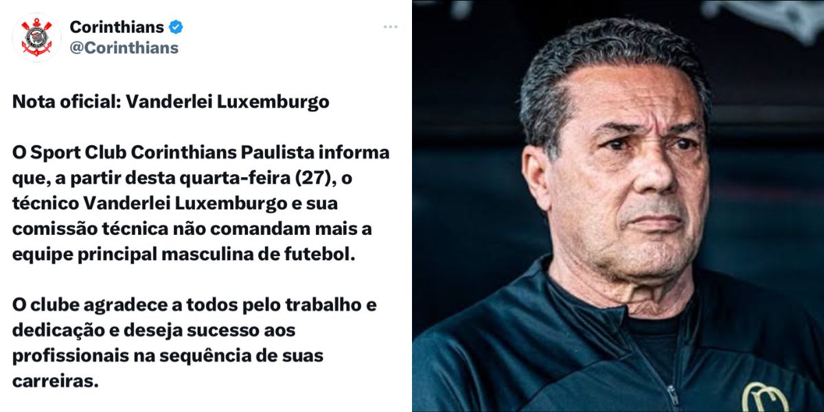 Comunicado do Corinthians sobre demissão de Luxemburgo (Foto - Montagem TV Foco)
