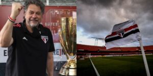 Julio Casares com  a bandeira do São Paulo no Morumbi (Reprodução - Internet)