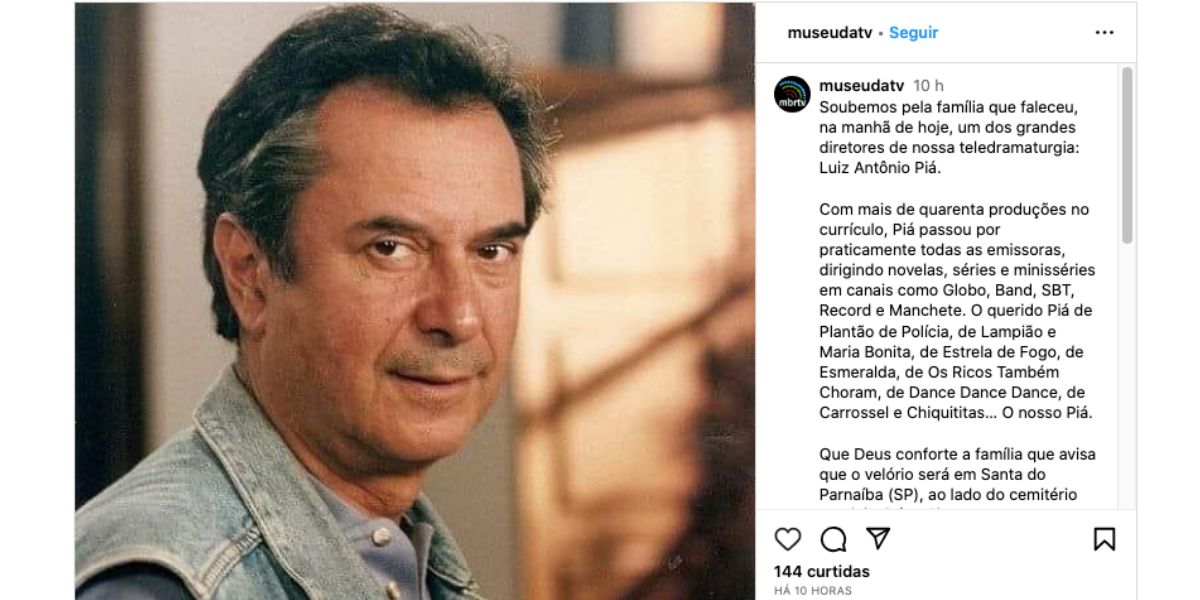 Luiz Antônio Piá faleceu aos 81 anos (Foto: Reprodução / Instagram)