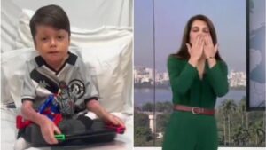 Mariana Gross manda beijos e acena com as mãos para Guilherme Gandra Moura - Foto Globo Mariana Gross manda beijos e acena com as mãos para Guilherme Gandra Moura - Foto Globo