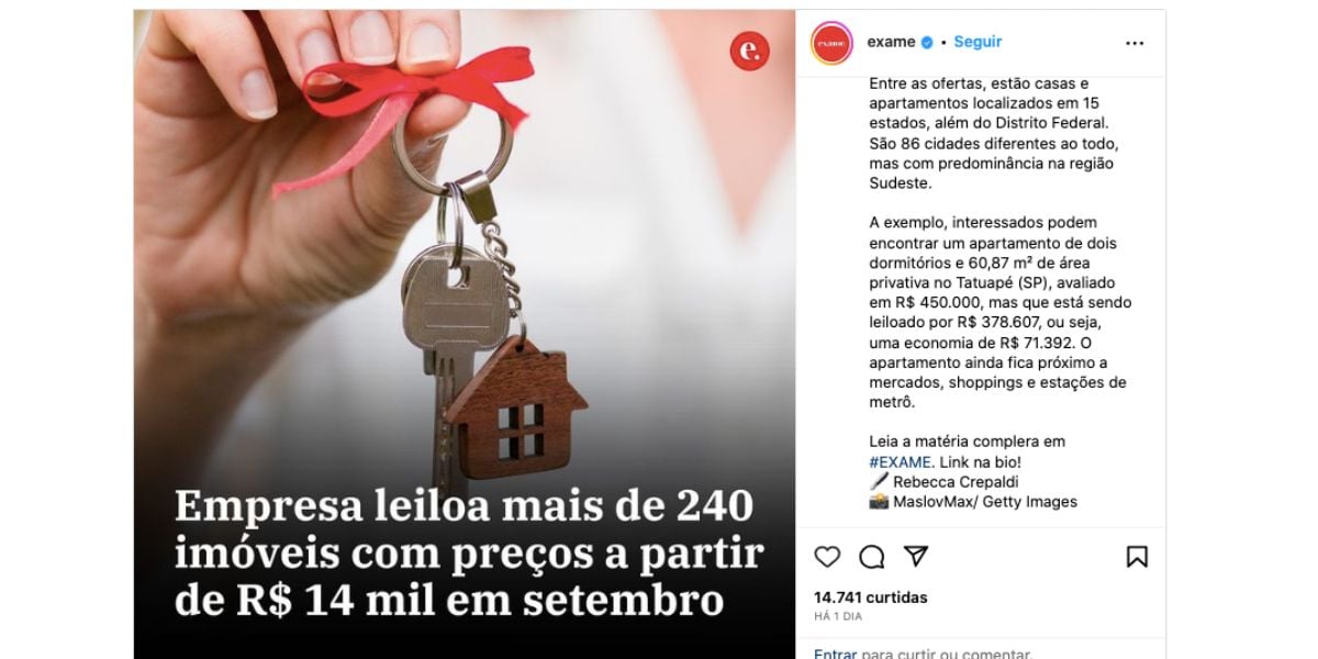 Notícia sobre programa da Emgea (Foto: Reprodução / Instagram) 