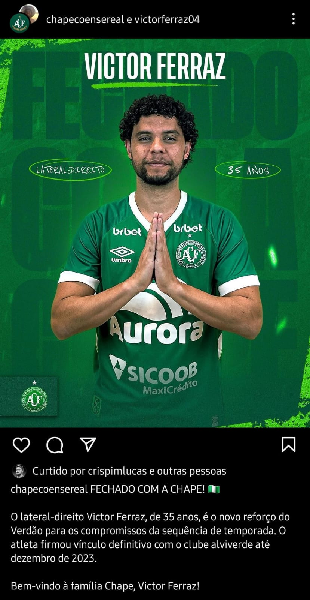 Victor Ferraz apresentado na Chapecoense (Foto: Reprodução/ Internet)