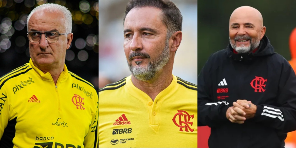 Técnicos do Flmanego Dorival Jr, Vitor Pereira e Jorge Sampaoli - (Foto: Reprodução / Internet)