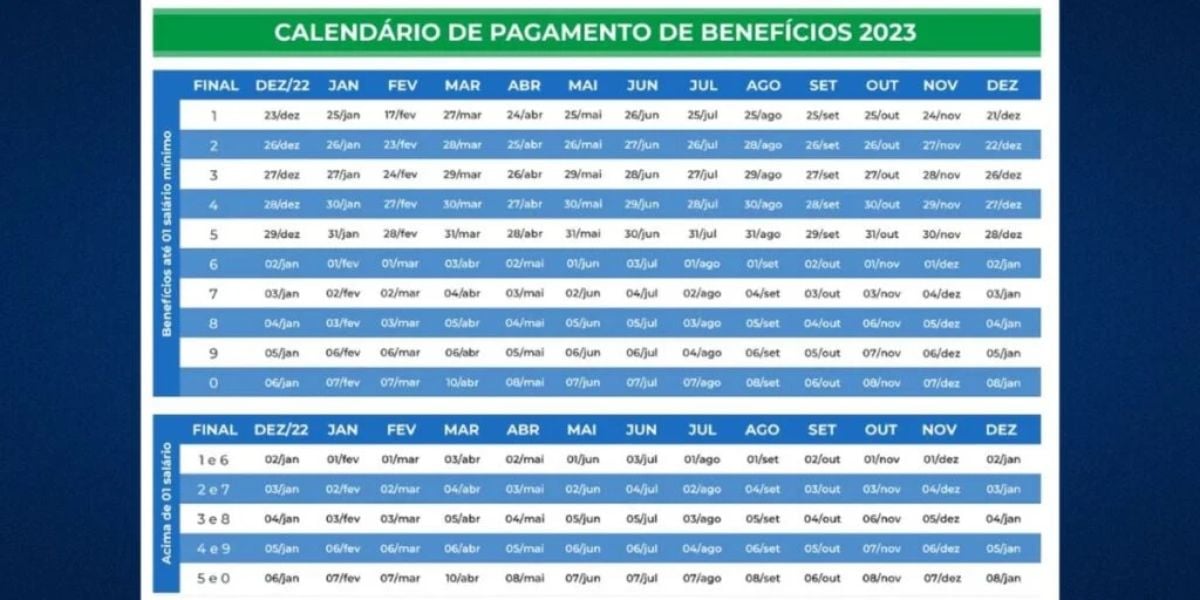 Calendário do INSS deste ano de 2023 (Reprodução: Internet)