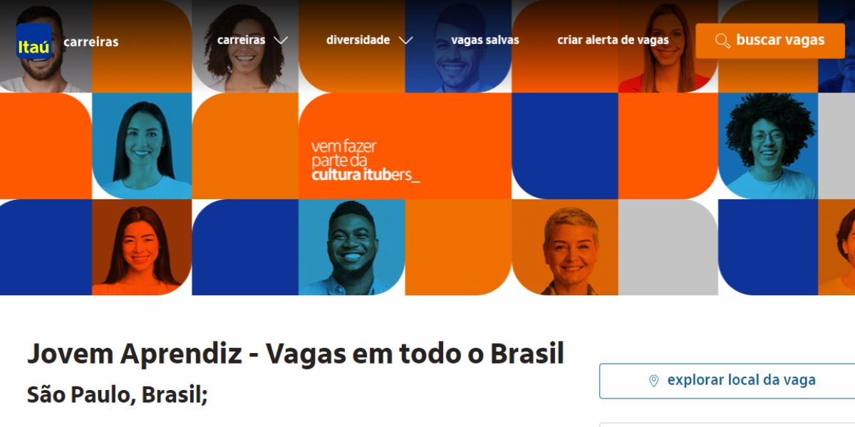 Página de Jovem Aprendiz no "Itaú Carreiras". (Foto: Reprodução / Internet)