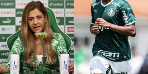 Leila Pereira e jogador do Palmeiras (Reprodução/Montagem TV Foco)
