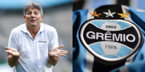 Renato Gaúcho e símbolo de Grêmio (Reprodução/Montagem TV Foco)