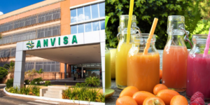 Fachada da Anvisa e imagem ilustrativa de suco (Reprodução/Montagem TV Foco)