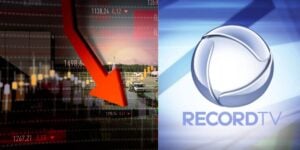 Ações em queda e logo da Record - Foto Reprodução Internet