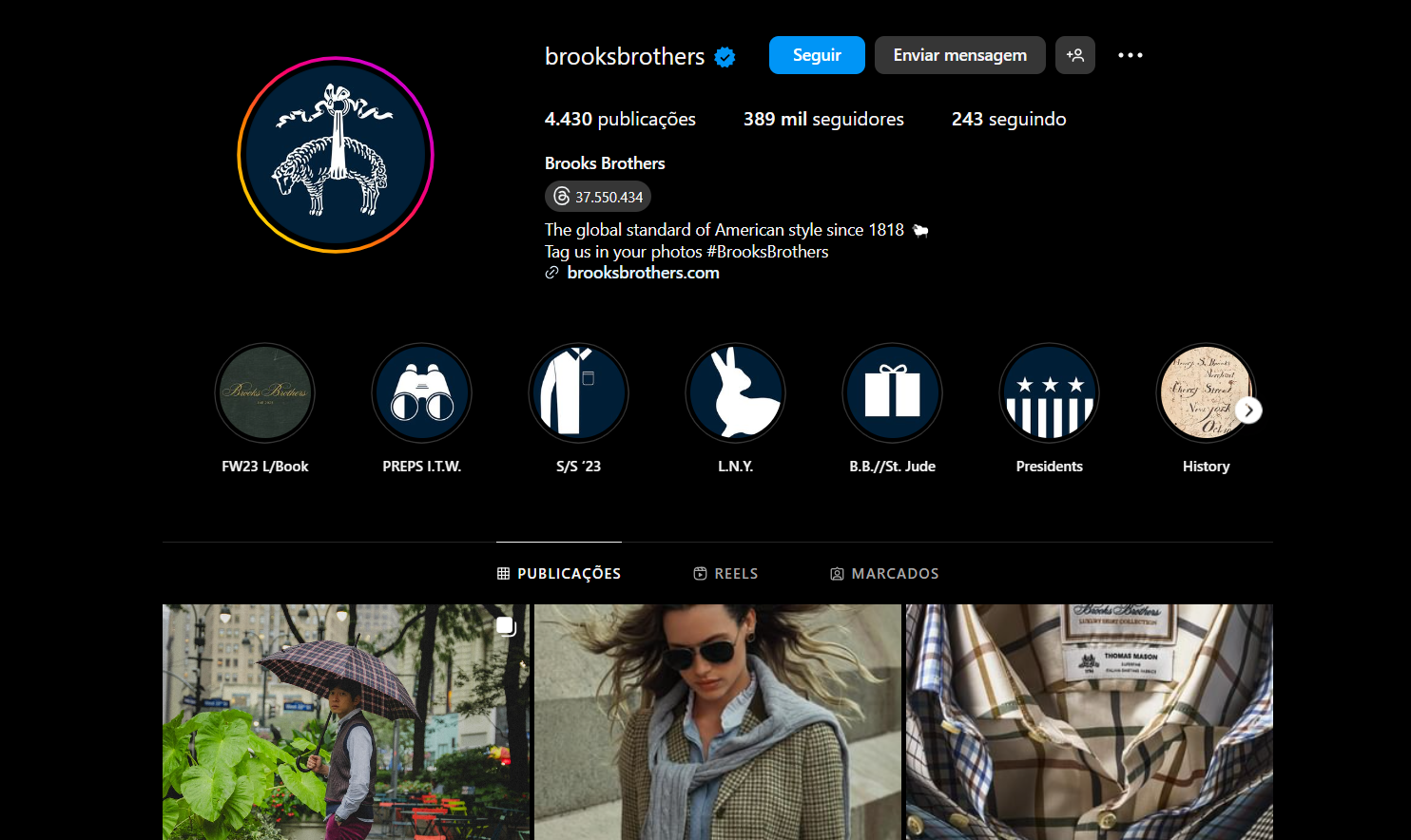 Perfil oficial da Brooks Brothers (Foto Reprodução/Instagram)