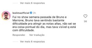 Fã faz relato sobre a voz de Bruno em Show - Foto Instagram
